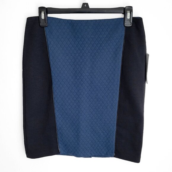 NWT Laundry by Shelli Segal Black Blue Quilted Mini Pencil Skirt - Picture 2 of 7